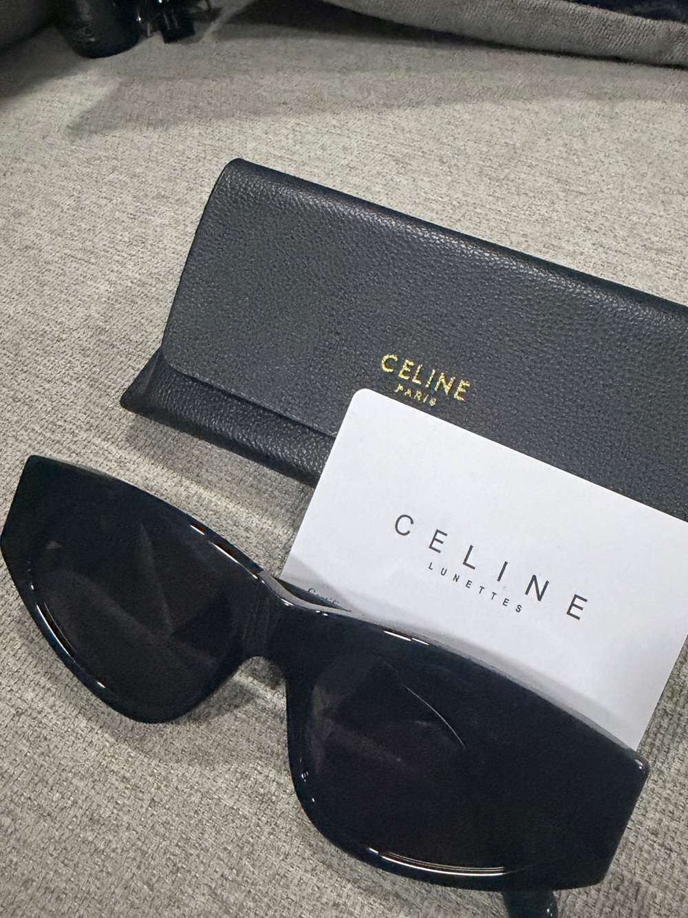 Celine Glossy Black Sunglasses with Gold Triomphe Detail